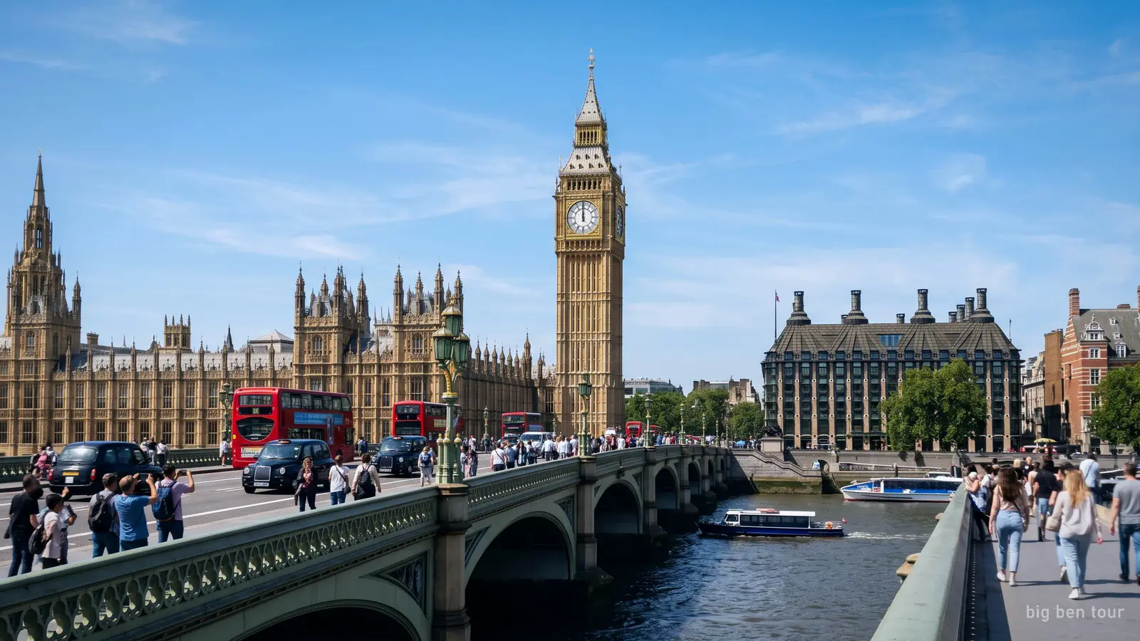 Illustration of the Elizabeth Tower and clock of the Palace of Westminster