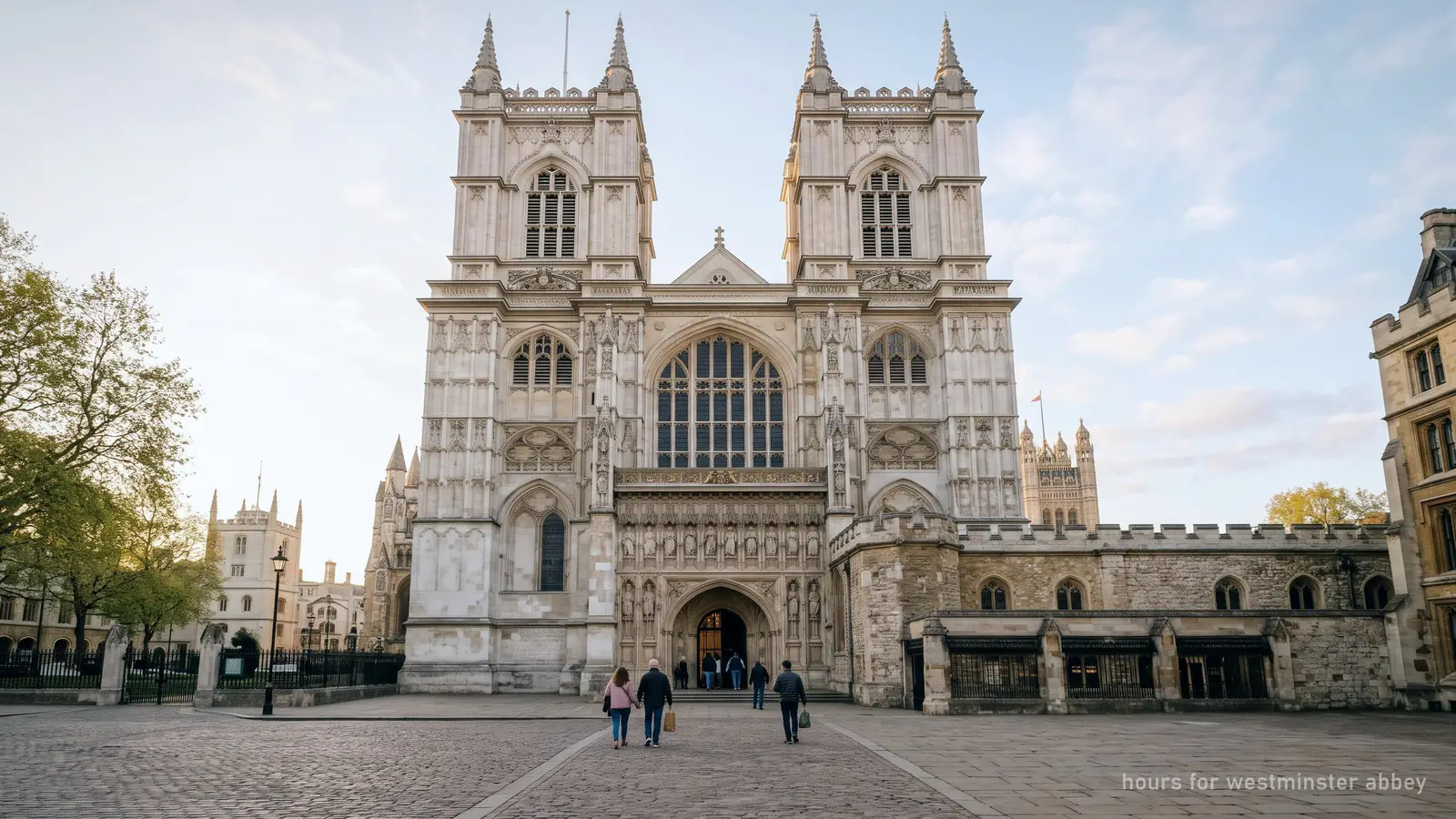 Illustration of Westminster Abbey in soft early-morning light